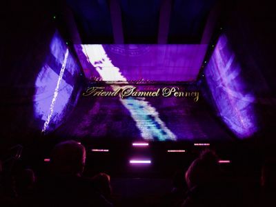 Large video projection on the wall of the Tower Bridge Bascule Chamber